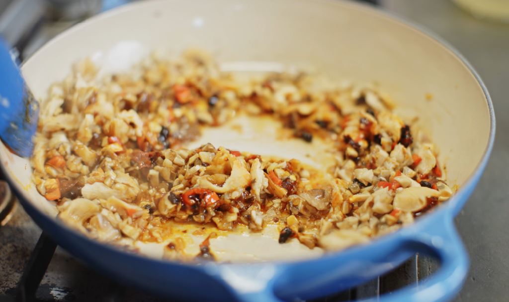 Mushroom Mapo Tofu a saucy, spicy dish of Chinese origins