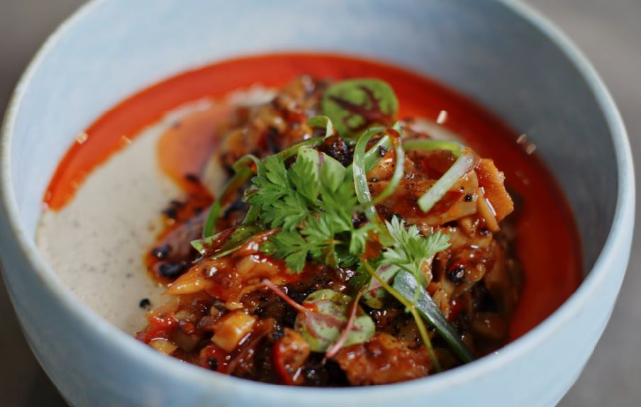 Mushroom Mapo Tofu a saucy, spicy dish of Chinese origins